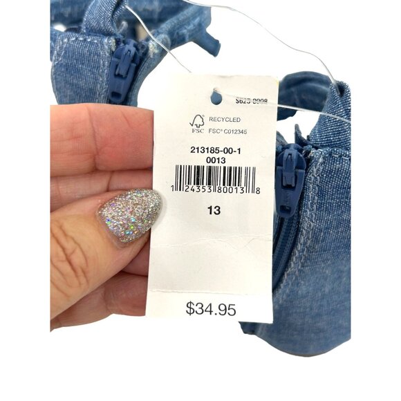 Gap Kids Girls Blue Fabric Chambray Shoes 13 Knot Bows Ankle Strap Zip Party - Picture 8 of 13